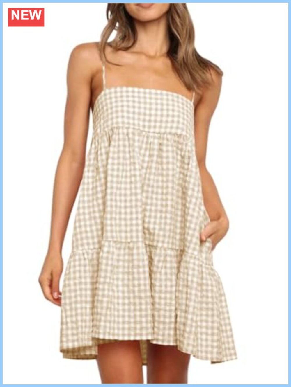 Women's Plaid Mini Sundress Sleeveless Cotton Blend Summer Beach Dress Side